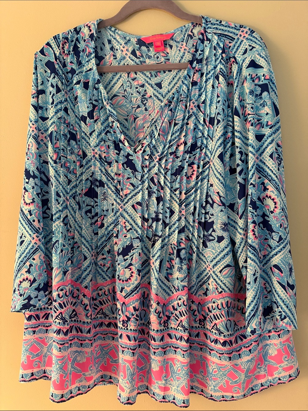 Lilly Pulitzer Blue, Pink & Navy Printed Long-Sleeve Peasant Top